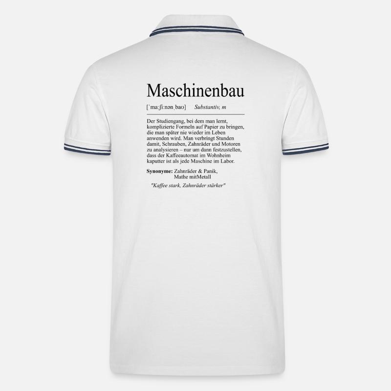 Unispruch "Maschinenbau" Geschenk, Studenten - Männer Tipped Poloshirt - Weiß/Navy