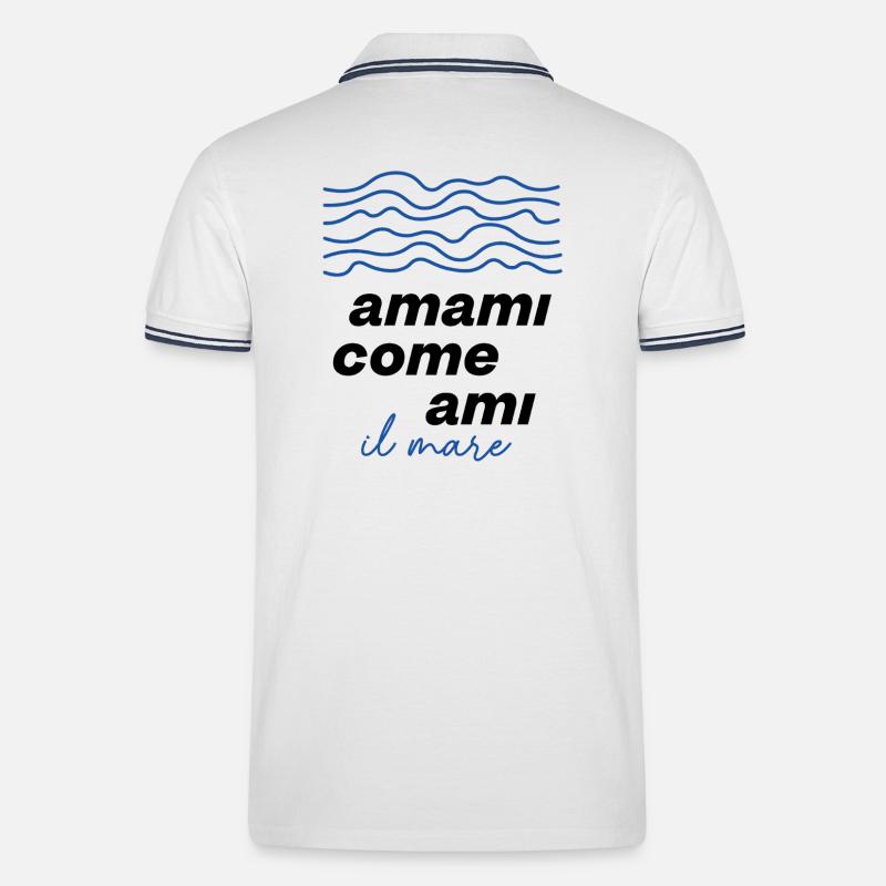 Blaue Wellen Das Meer Design - Männer Tipped Poloshirt - Weiß/Navy