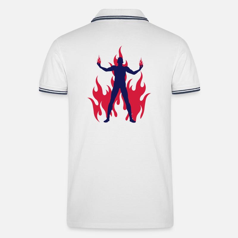 rocking devil - rockender teufel - flammen flames - Männer Tipped Poloshirt - Weiß/Navy