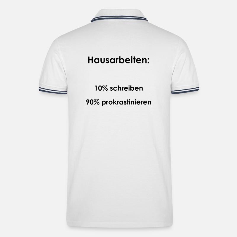 Unispruch "Hausarbeiten" Geschenk, Studenten - Männer Tipped Poloshirt - Weiß/Navy