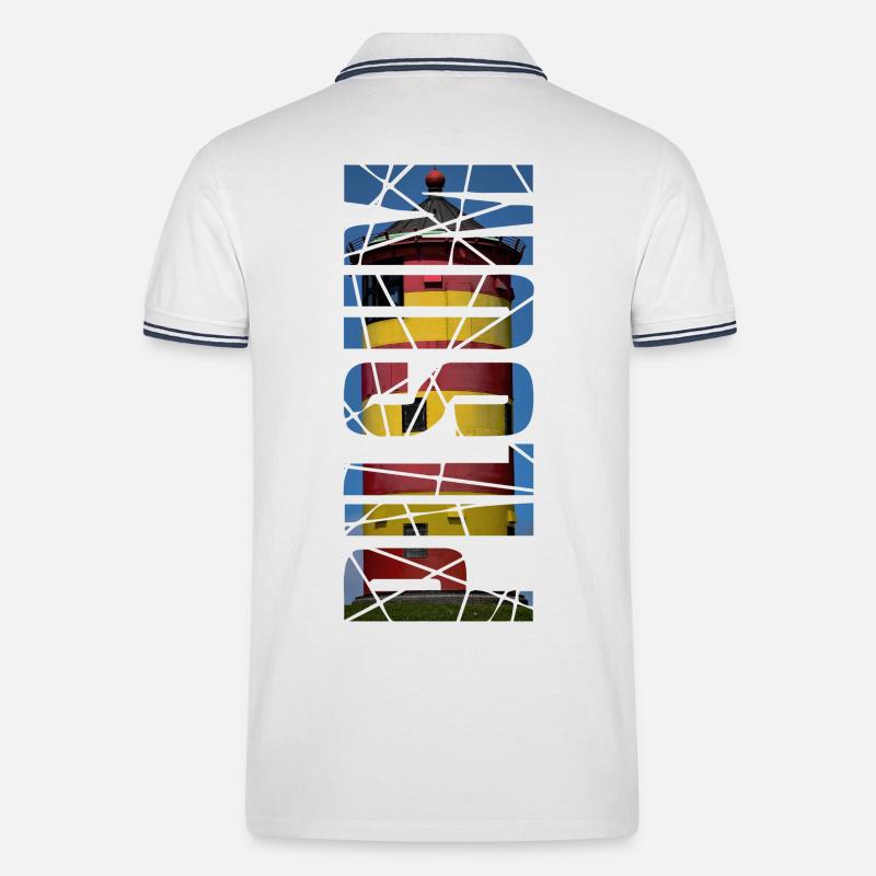 Leuchtturm Pilsum - Geschenk - Männer Tipped Poloshirt - Weiß/Navy