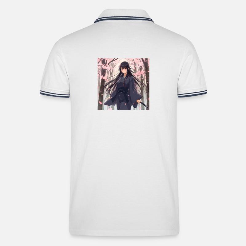 Sakura Schatten Samurai - Männer Tipped Poloshirt - Weiß/Navy