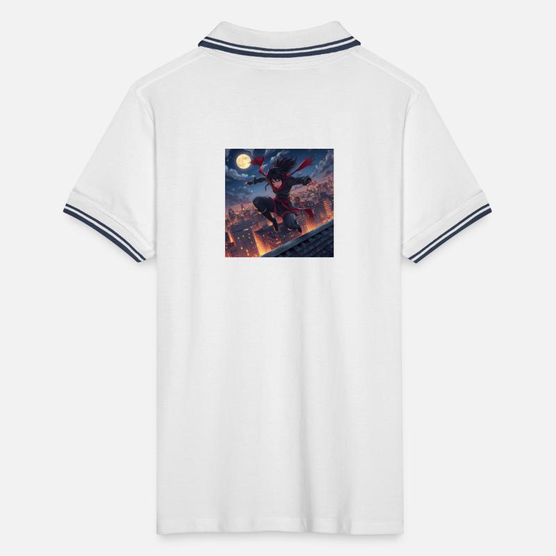 Moonlit night jump over rooftops Men's Tipped Polo Shirt