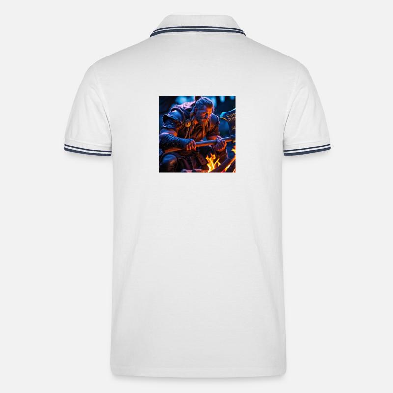 Fantasy Wikinger mit einer Axt - Männer Tipped Poloshirt - Weiß/Navy