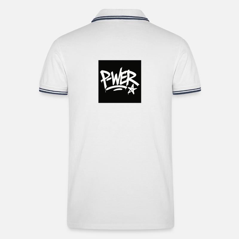 Graffiti-Stil Power-Text-Design - Männer Tipped Poloshirt - Weiß/Navy