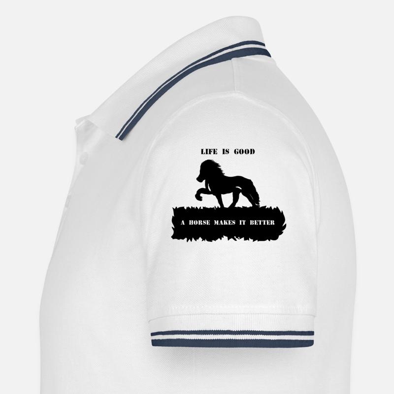 Spruch 2 mit Pferd 1 schwarz - Männer Tipped Poloshirt - Weiß/Navy