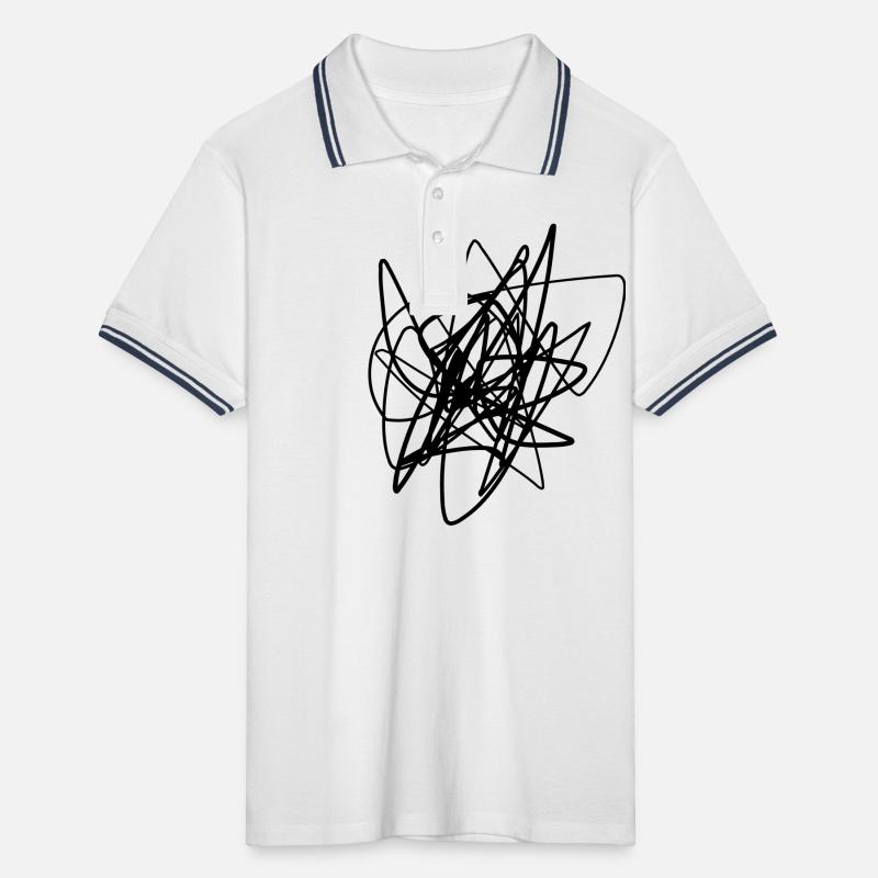 Scribbled chaotic strokes pattern Men's Tipped Polo Shirt