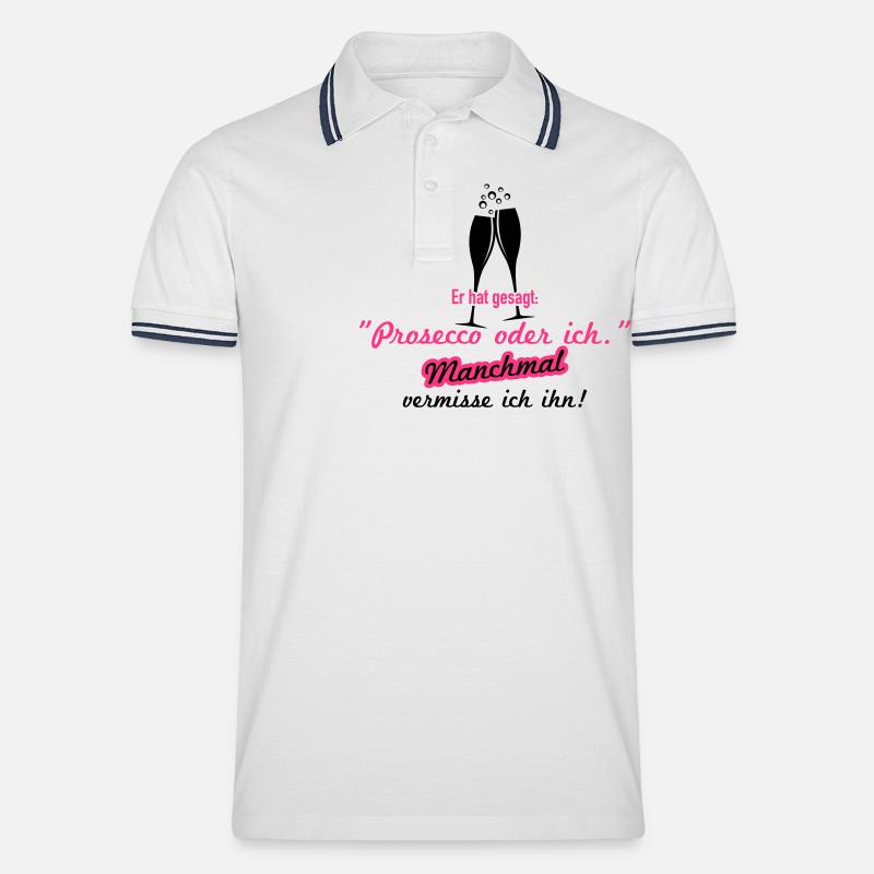 Prosecco oder ich - Männer Tipped Poloshirt - Weiß/Navy