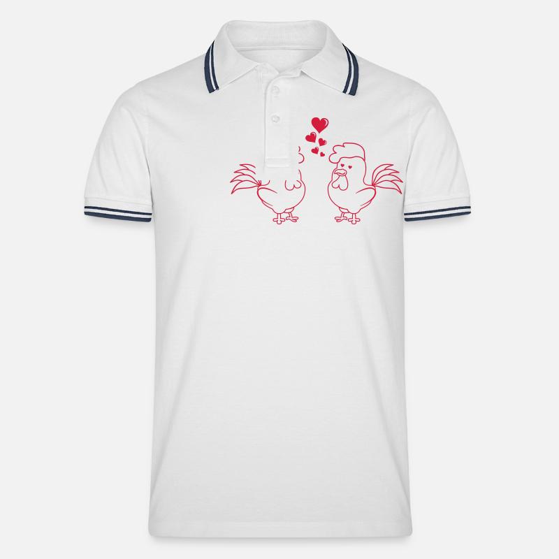 verliebte Hühner - Männer Tipped Poloshirt - Weiß/Navy