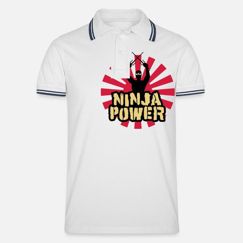 Ninja Power - Männer Tipped Poloshirt - Weiß/Navy