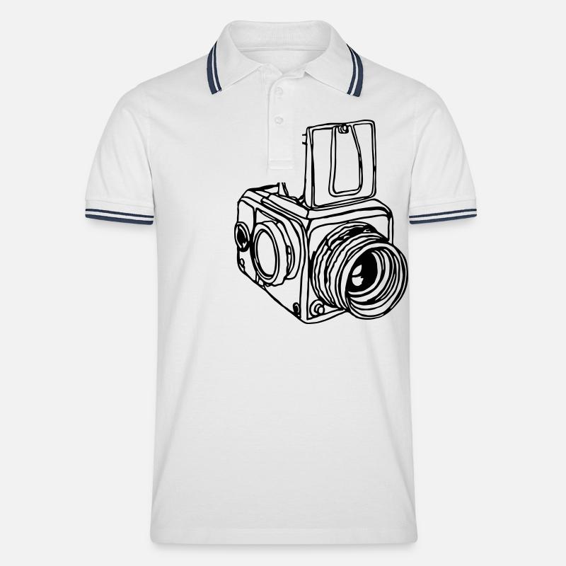 Fotokamera - Männer Tipped Poloshirt - Weiß/Navy
