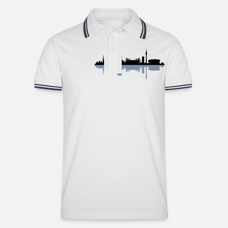 Skyline Dortmund Schatten - Männer Tipped Poloshirt - Weiß/Navy