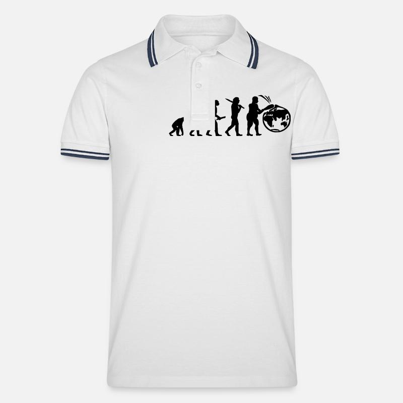 Evolution Planeten Erde Welt - Männer Tipped Poloshirt - Weiß/Navy