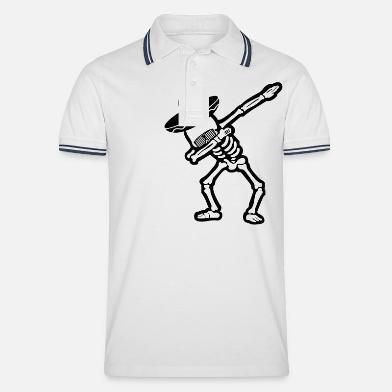 Cool Skull Dabbing - Men's Tipped Polo Shirt - white/navy