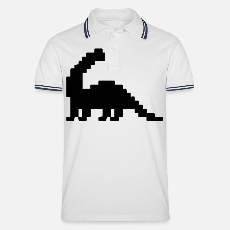 Dinosaurier Brontosaurus Pixel - Männer Tipped Poloshirt - Weiß/Navy