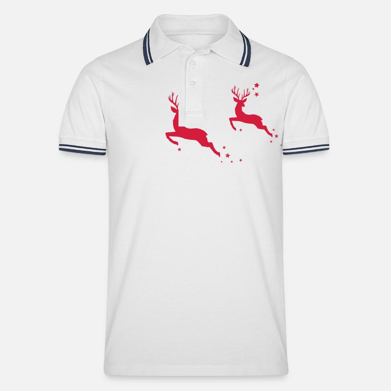 springende Hirsche - Männer Tipped Poloshirt - Weiß/Navy