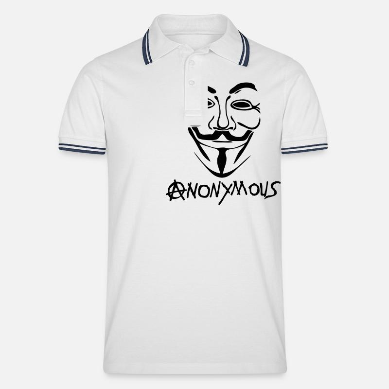 anarchy logo anonymous mask mask - Men's Tipped Polo Shirt - white/navy