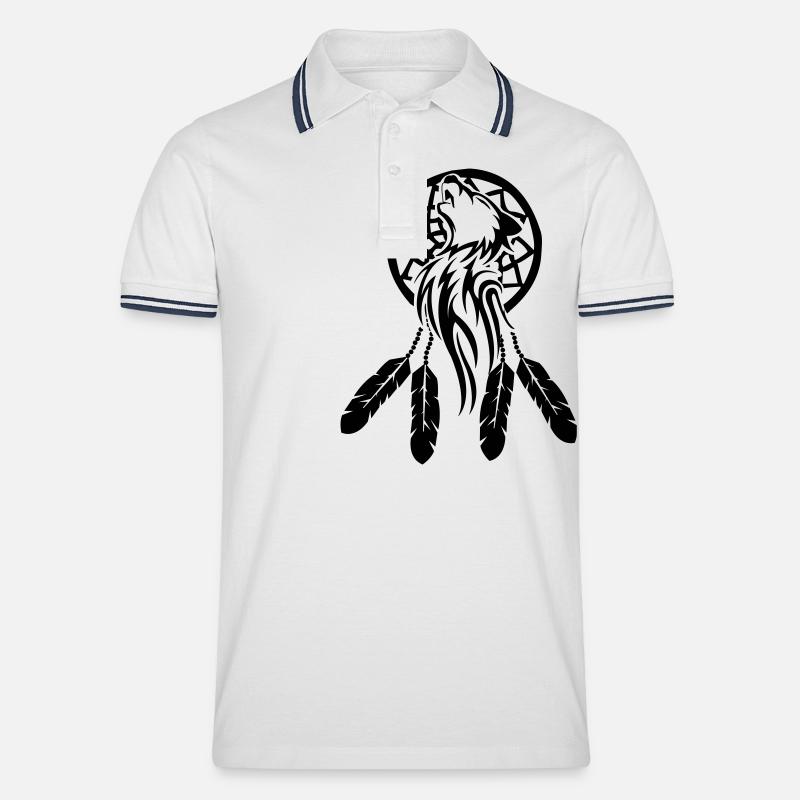 wolf_traumfaenger_001 - Männer Tipped Poloshirt - Weiß/Navy