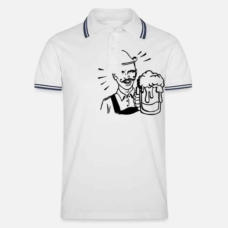 retro guy with beer - Polo tipped Homme - blanc/marine
