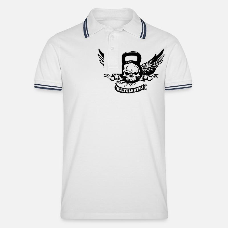 kettlebellskull - Männer Tipped Poloshirt - Weiß/Navy