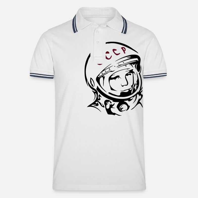 Juri Gagarin - Männer Tipped Poloshirt - Weiß/Navy