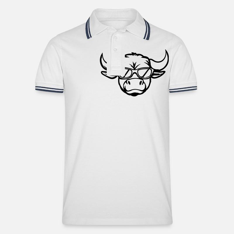 stier comic gesicht - Männer Tipped Poloshirt - Weiß/Navy