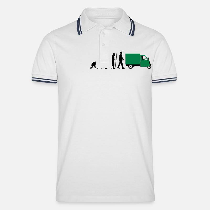 evolution_of_man_Piaggio Ape_092014_a_2c - Männer Tipped Poloshirt - Weiß/Navy
