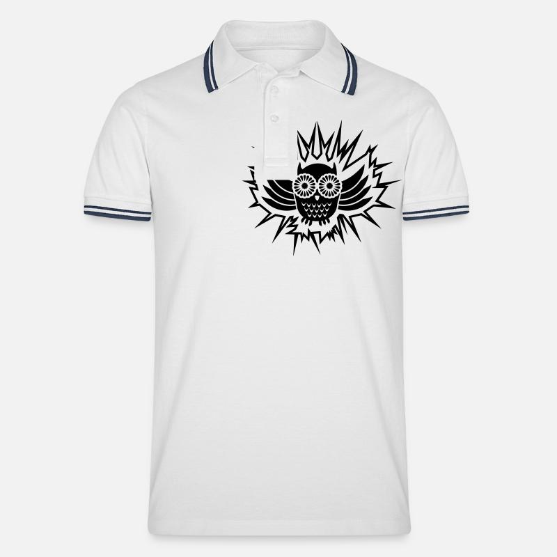 Eule / owl (1c) - Männer Tipped Poloshirt - Weiß/Navy
