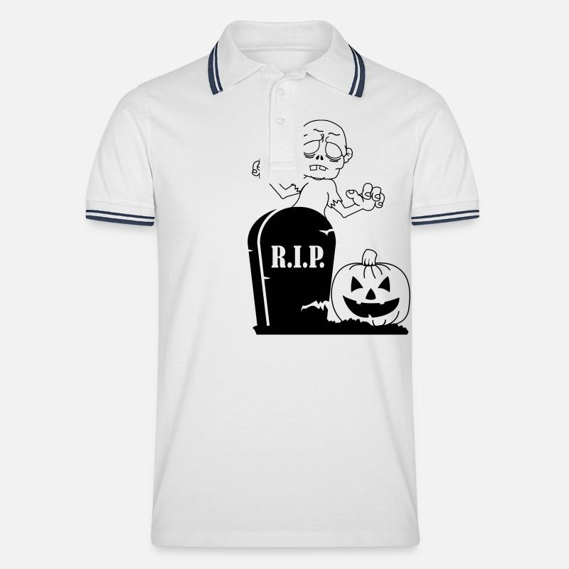 rip pumpkin zombie - Männer Tipped Poloshirt - Weiß/Navy