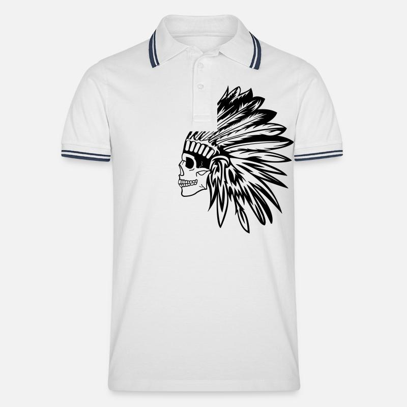 indianer_skull - Männer Tipped Poloshirt - Weiß/Navy