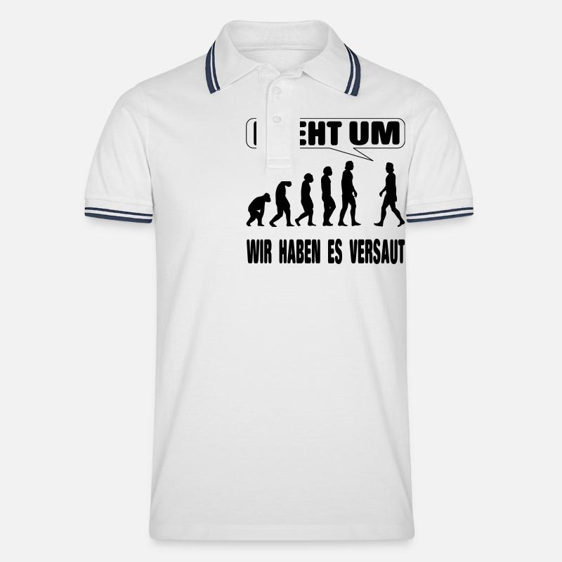 Evolution - Wir haben es versaut - Männer Tipped Poloshirt - Weiß/Navy