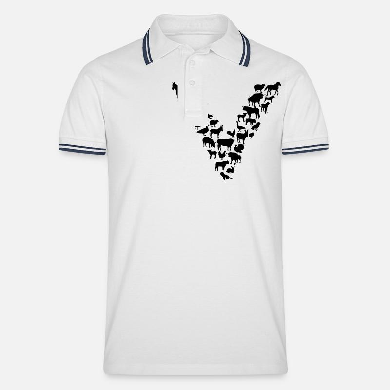 Vegan - Männer Tipped Poloshirt - Weiß/Navy