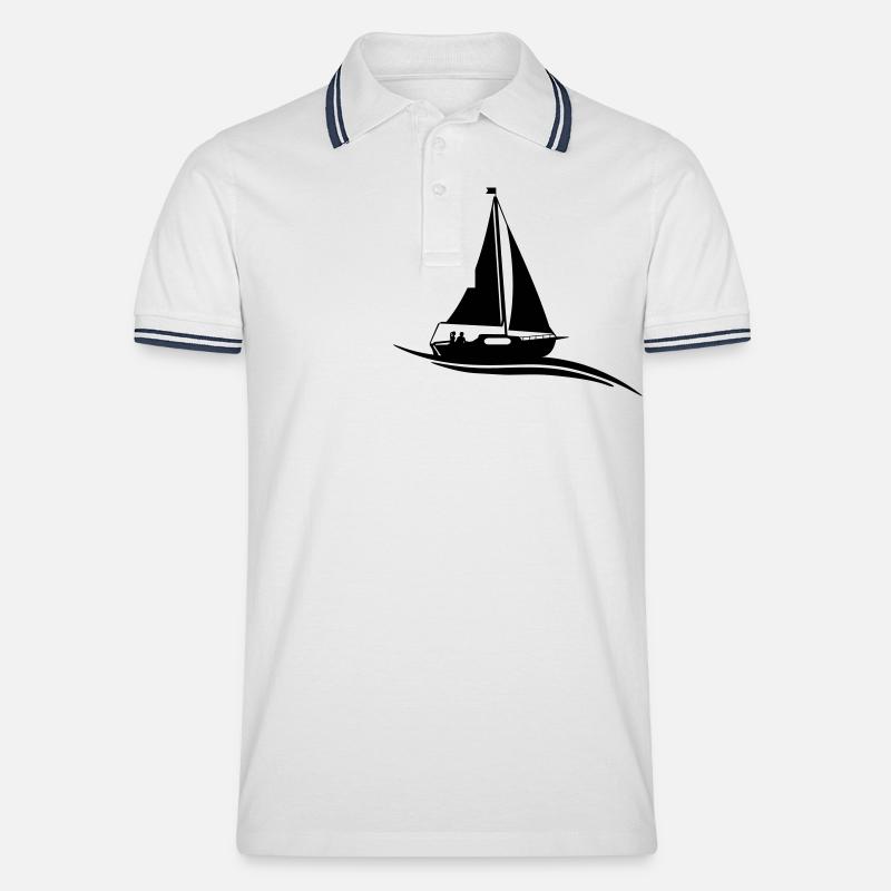 Segelboot Welle - Männer Tipped Poloshirt - Weiß/Navy