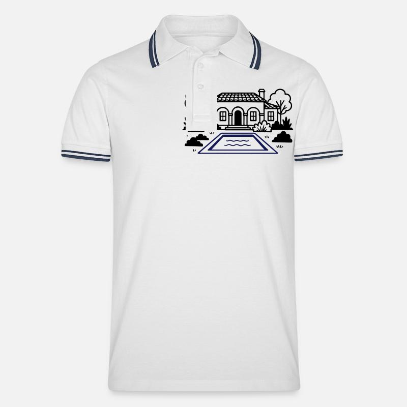 Finca Haus Villa - Männer Tipped Poloshirt - Weiß/Navy