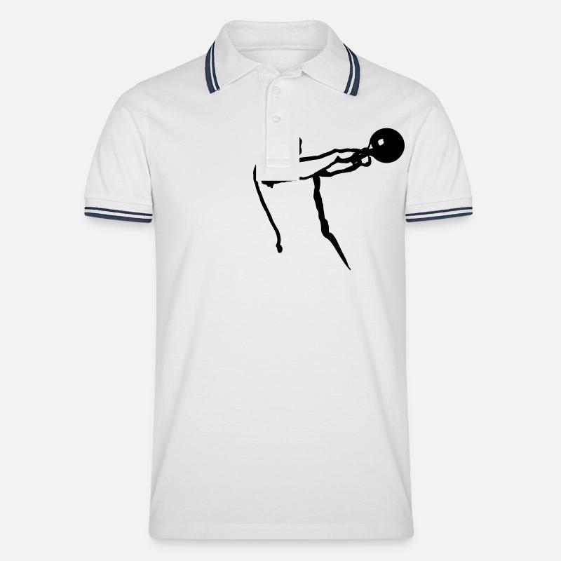 Kettlebell Swing groß - Männer Tipped Poloshirt - Weiß/Navy