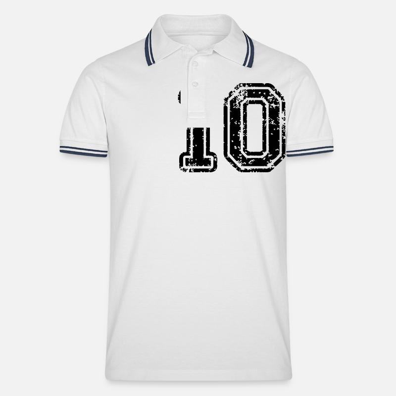 10 - Nummer - Männer Tipped Poloshirt - Weiß/Navy