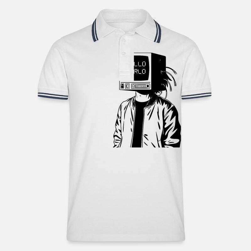 Computerkopf 2.0 - Männer Tipped Poloshirt - Weiß/Navy