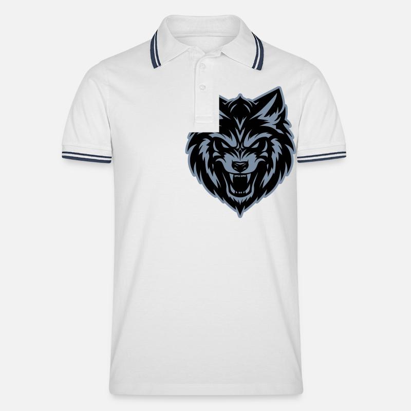 Wolf Kopf - Männer Tipped Poloshirt - Weiß/Navy