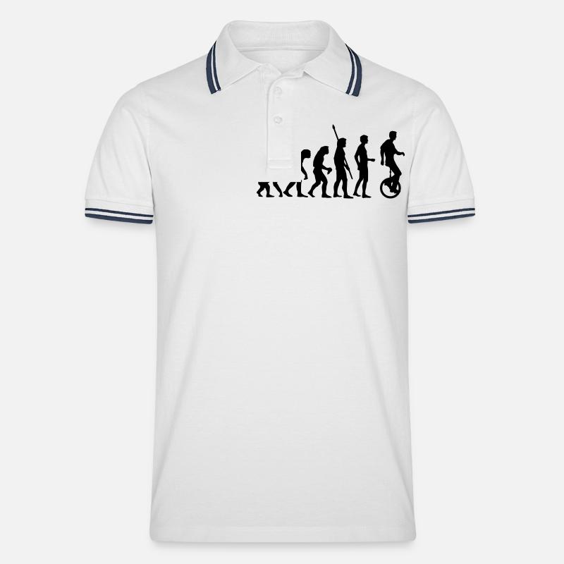 evolution_einradfahrer_1c - Men's Tipped Polo Shirt - white/navy