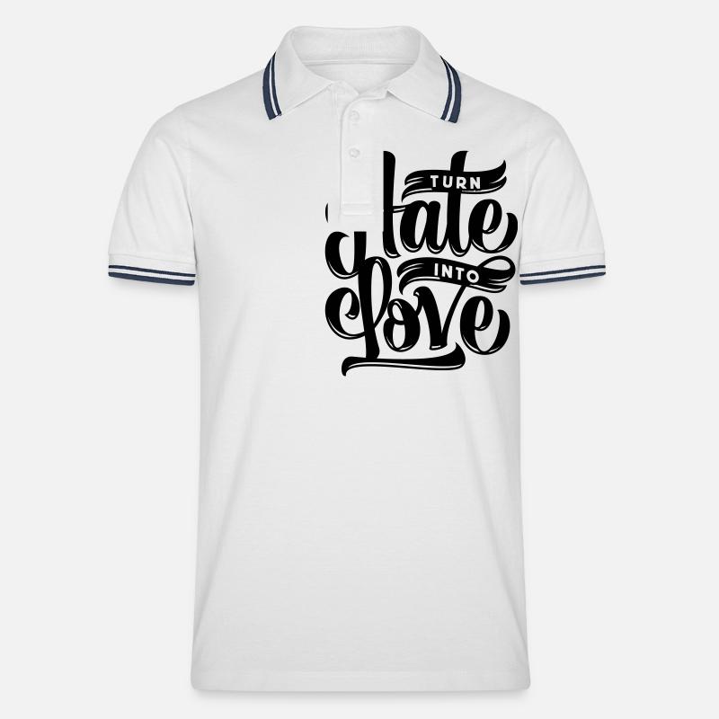 Turn Hate Into Love - Männer Tipped Poloshirt - Weiß/Navy