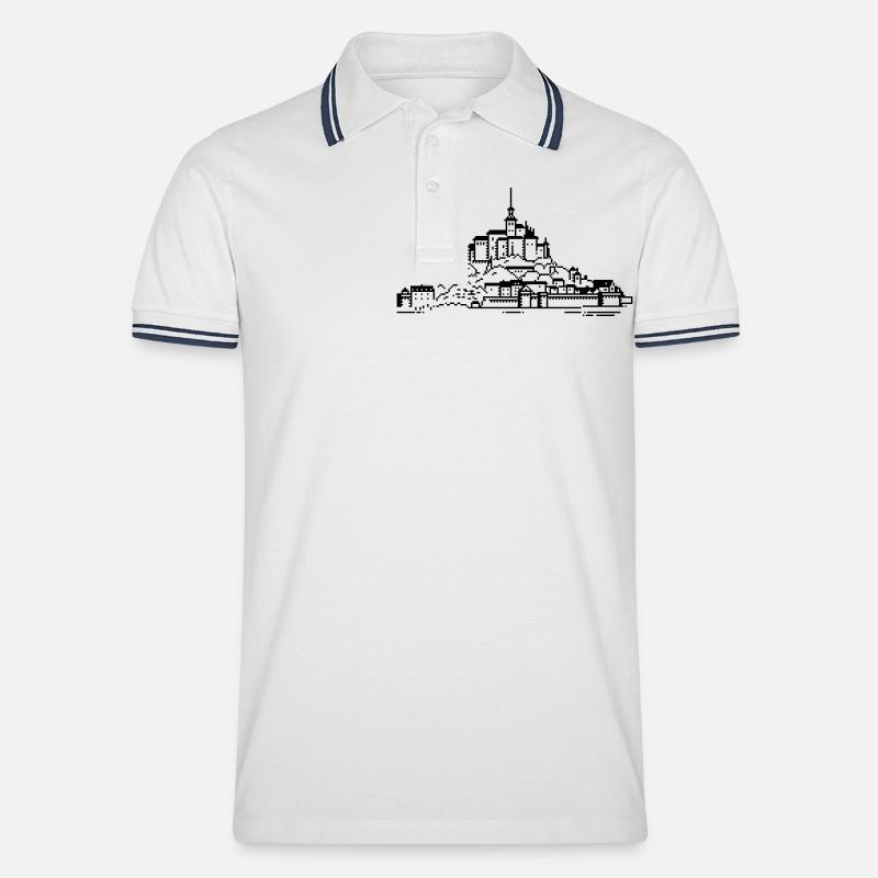 1bit Pixel Mont Saint Michel - Männer Tipped Poloshirt - Weiß/Navy