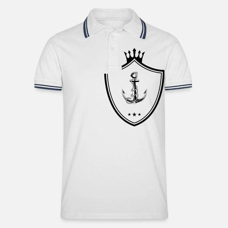 wappen anker - Männer Tipped Poloshirt - Weiß/Navy