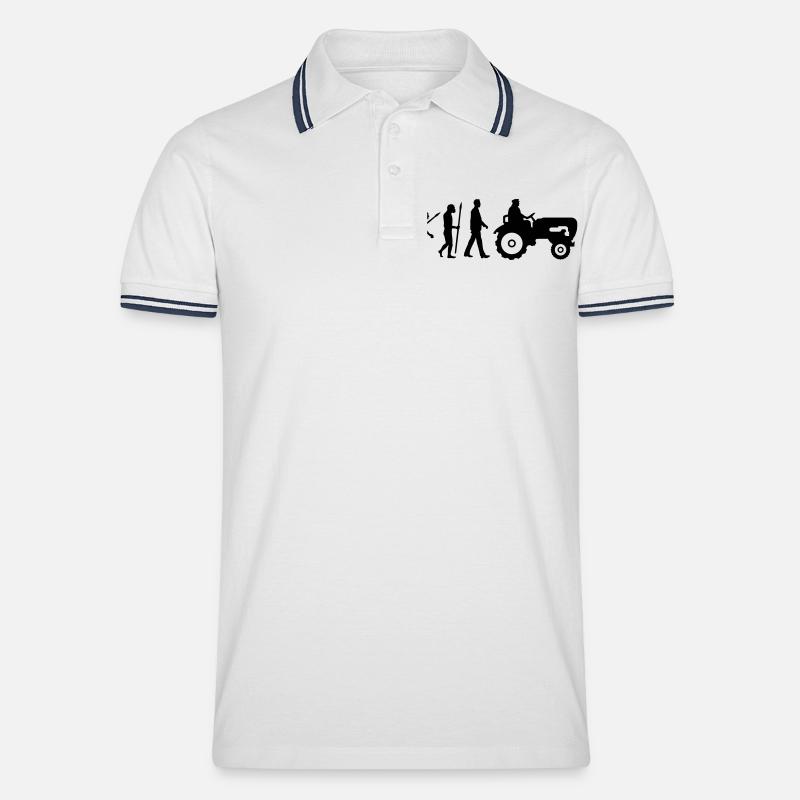 evolution_bauer_mit_traktor_032013_a_1c - Men's Tipped Polo Shirt - white/navy