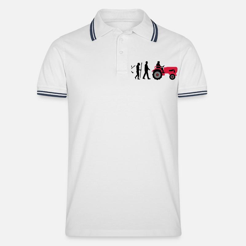 evolution_bauer_mit_traktor_032013_a_3c - Männer Tipped Poloshirt - Weiß/Navy