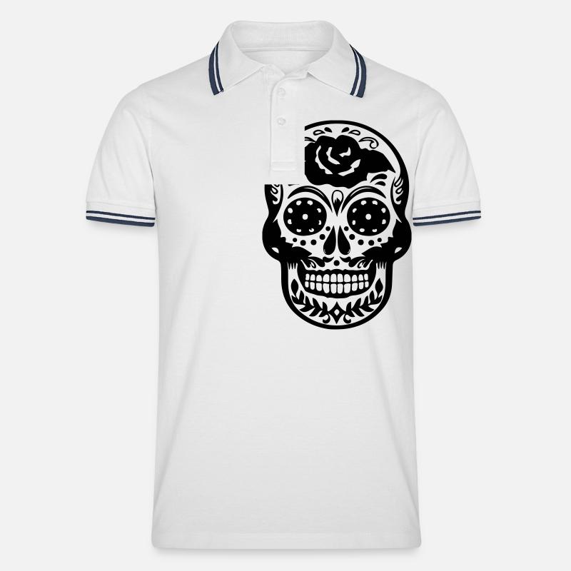 Sugar Skull - Männer Tipped Poloshirt - Weiß/Navy
