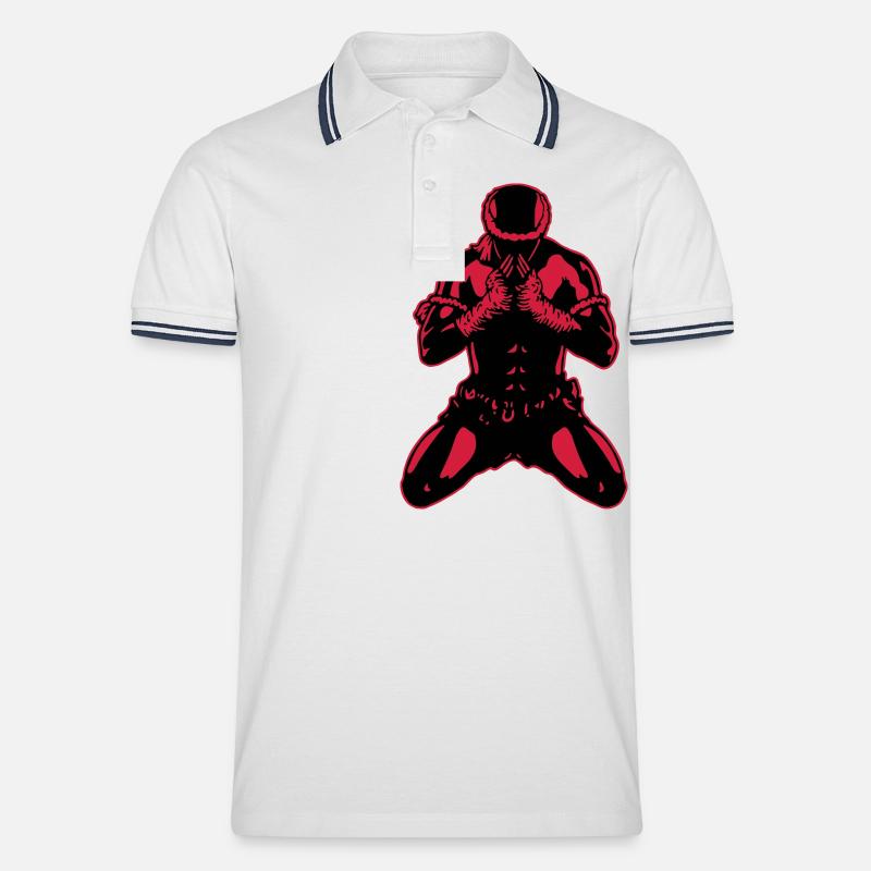 muay_thai_fighter04b - Männer Tipped Poloshirt - Weiß/Navy