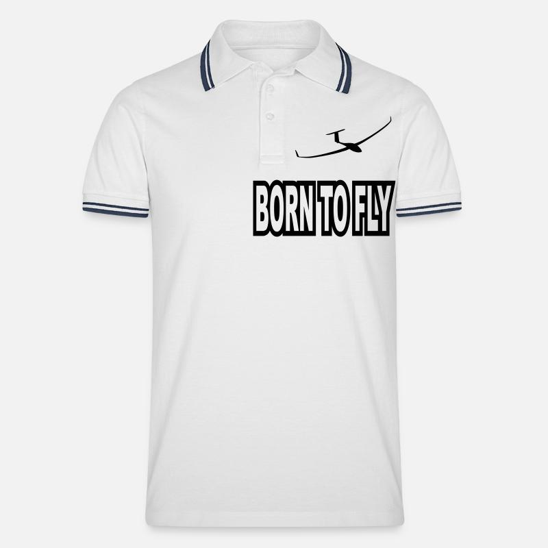 born to fly - Männer Tipped Poloshirt - Weiß/Navy