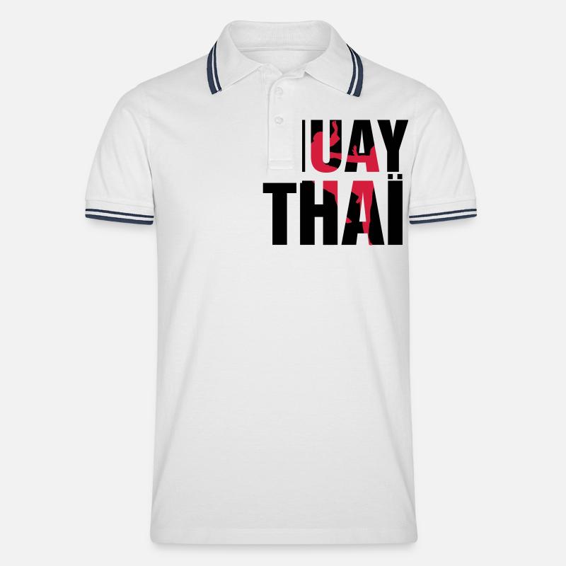 Muay Thaï ! - Männer Tipped Poloshirt - Weiß/Navy