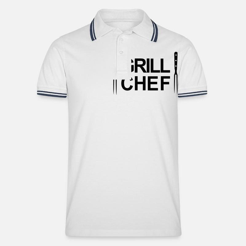 Grill,Grillen,BBQ,Koch,Chef,Fleisch,Sommer,Wurst, - Männer Tipped Poloshirt - Weiß/Navy