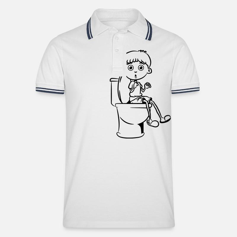 wc kleiner junge sitzen - Männer Tipped Poloshirt - Weiß/Navy
